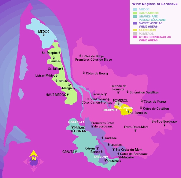 Map of the Bordeaux wine region
